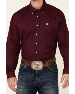 Cinch C‌inch Men's Solid Burgundy Button Long Sleeve Western Shirt -Velora Studio Shop 0926V9 74 P3