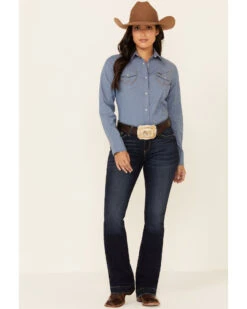 Wrangler Women's Solid Chambray Denim Long Sleeve Snap Western Core Shirt 5 Wrangler Women's Solid Chambray Denim Long Sleeve Snap Western Core Shirt -Velora Studio Shop 2000223225 400 P2