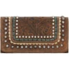 American West Women's Brown Tri-Fold Leather Wallet 