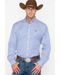 Cinch Men's Royal Blue Stripe Long Sleeve Button-Down Shirt