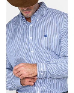 Cinch Men's Royal Blue Stripe Long Sleeve Button-Down Shirt -Velora Studio Shop 2000240144 460 P4