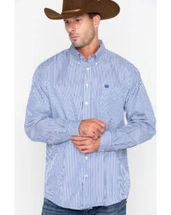 Cinch Men's Royal Blue Stripe Long Sleeve Button-Down Shirt -Velora Studio Shop 2000240144 460 P5