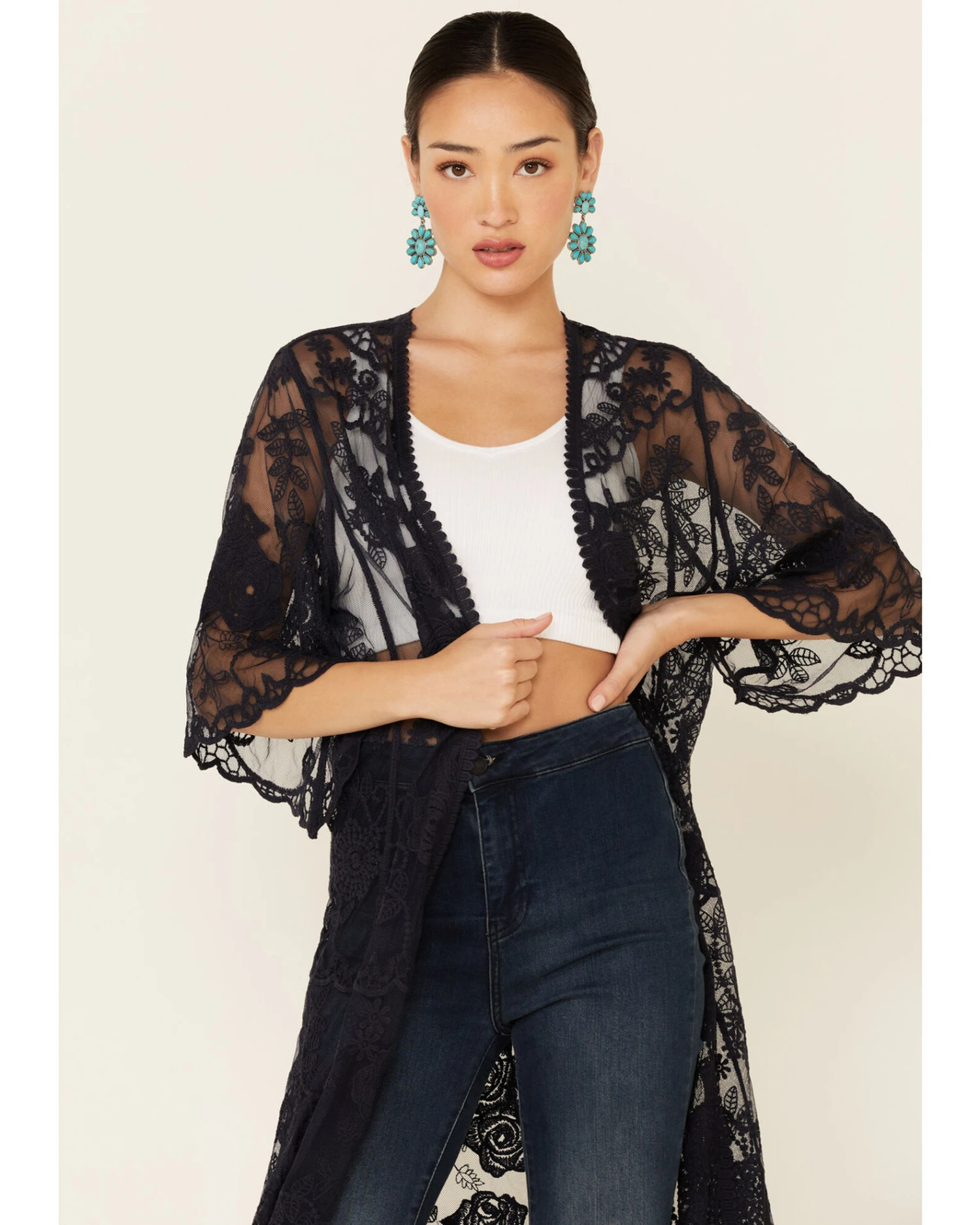 Shyanne Women's Lace Duster Kimono 2 Shyanne Women's Lace Duster Kimono - Image 2