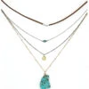 Prime Time Jewelry Women's 4-Piece Silver & Gold Turquoise Layered Necklace Set