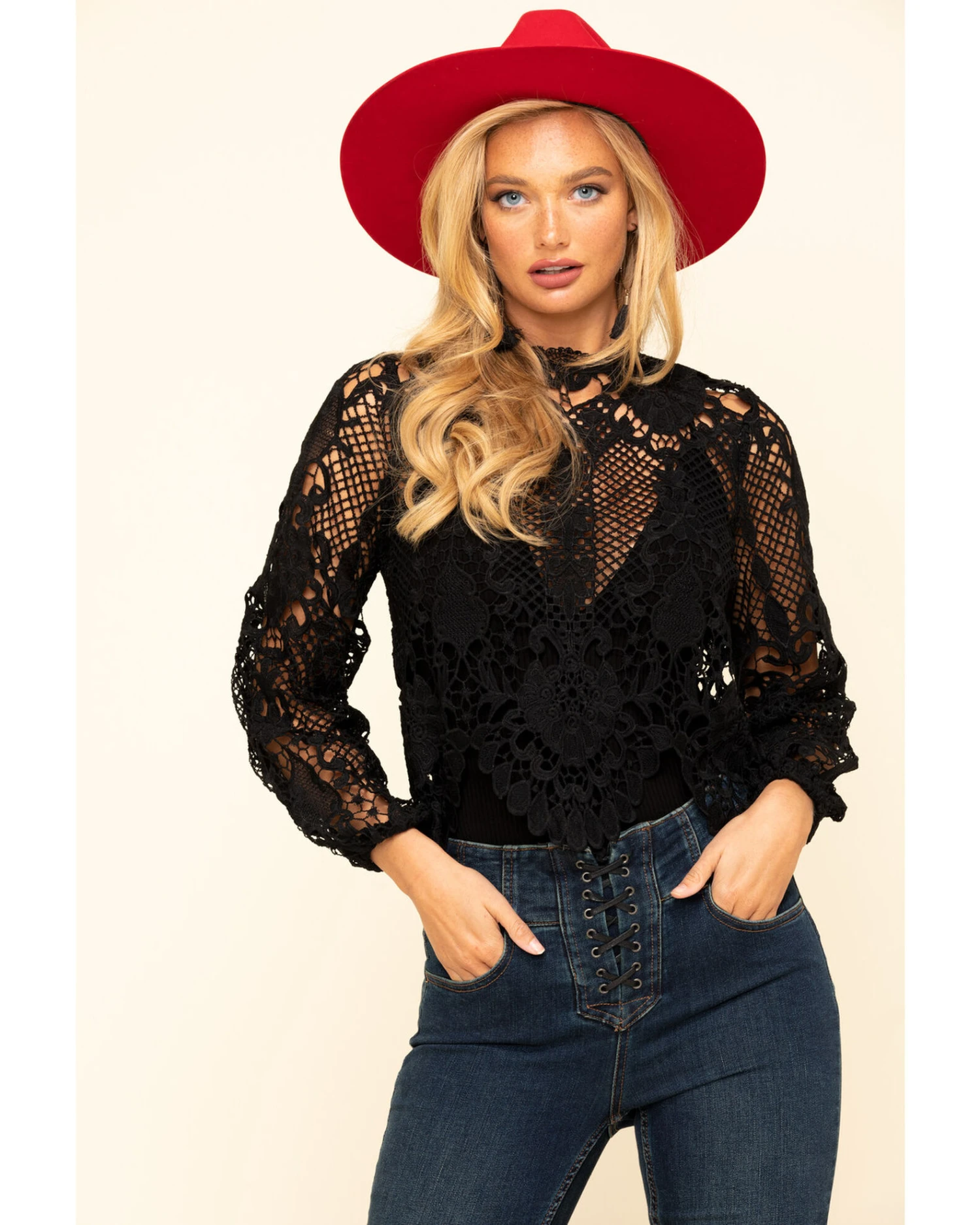 Flying Tomato Women's Crochet Lace Long Sleeve Top 1 Flying Tomato Women's Crochet Lace Long Sleeve Top