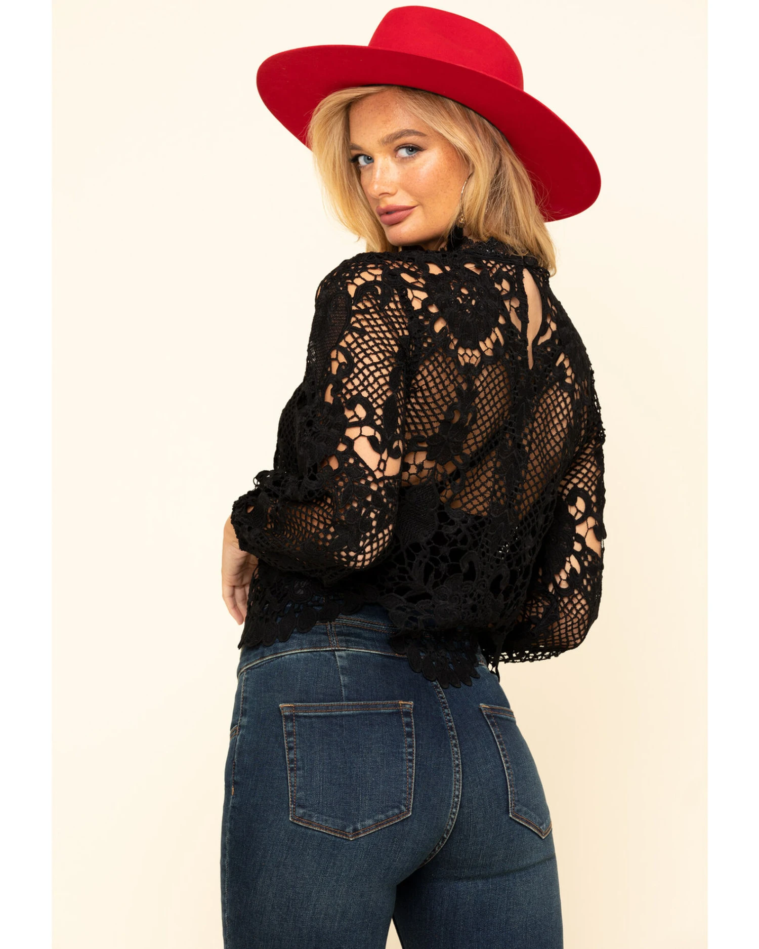 Flying Tomato Women's Crochet Lace Long Sleeve Top 2 Flying Tomato Women's Crochet Lace Long Sleeve Top - Image 2