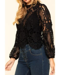 Flying Tomato Women's Crochet Lace Long Sleeve Top 9 Flying Tomato Women's Crochet Lace Long Sleeve Top -Velora Studio Shop 2000323835 001 P4