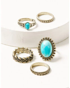 Shyanne Women's 5-piece Gold & Turquoise Ring Set