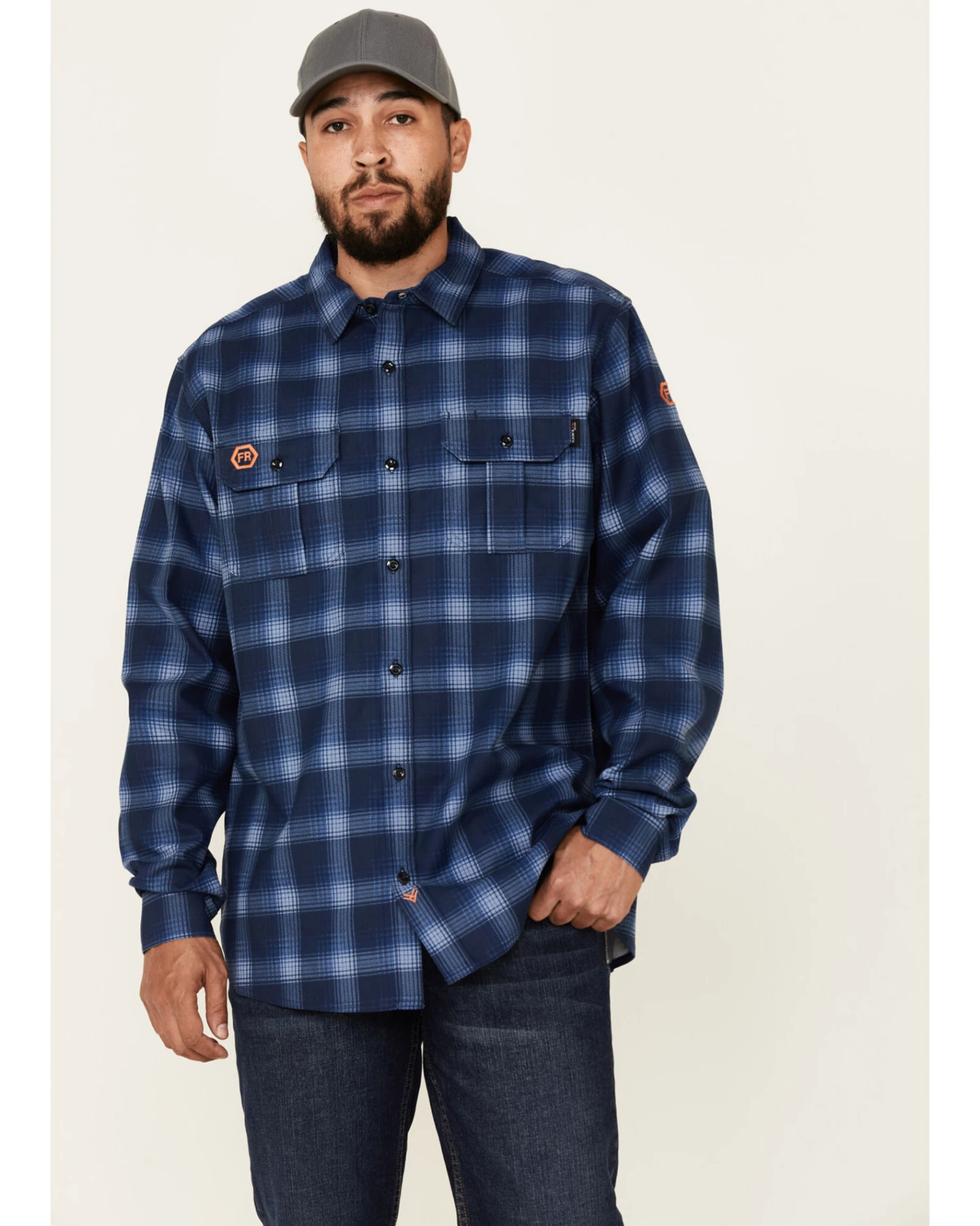 Hawx Men's FR Plaid Print Long Sleeve Button-Down Work Shirt 1 Hawx Men's FR Plaid Print Long Sleeve Button-Down Work Shirt