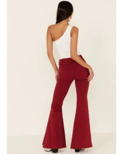 Shyanne Women's Red Seamed Pocket Flare Jeans -Velora Studio Shop 2000338350 600 P3