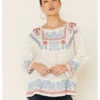 Johnny Was Women's Mateo Embroidered Gauze Long Sleeve Top