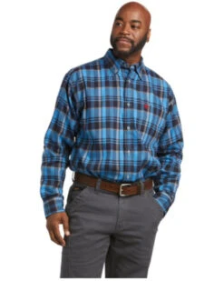 Ariat Men's FR Carter Plaid Print Long Sleeve Button Down Work Shirt 