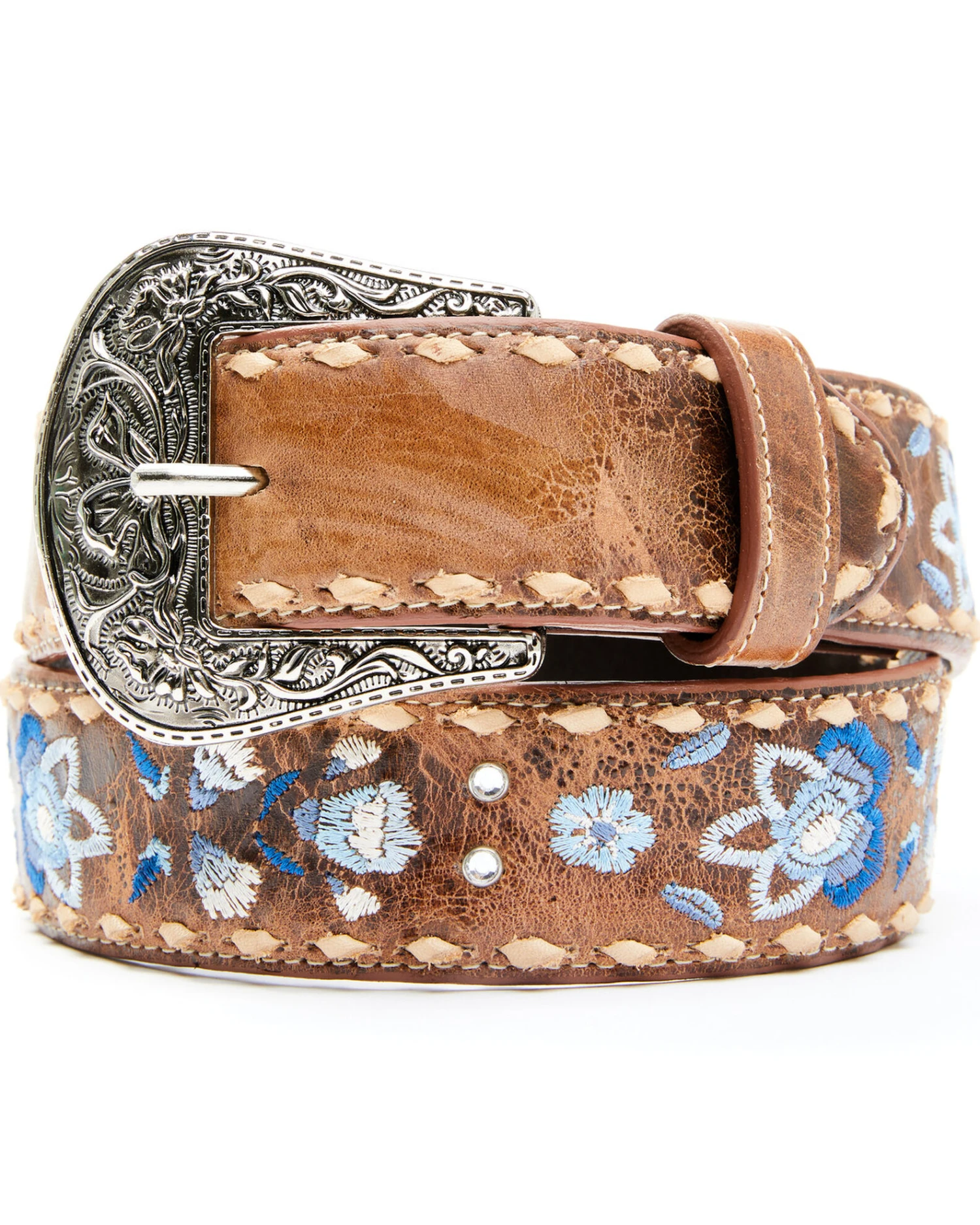 Shyanne Women's Shades Of Blue Floral Embroidery Belt 1 Shyanne Women's Shades Of Blue Floral Embroidery Belt