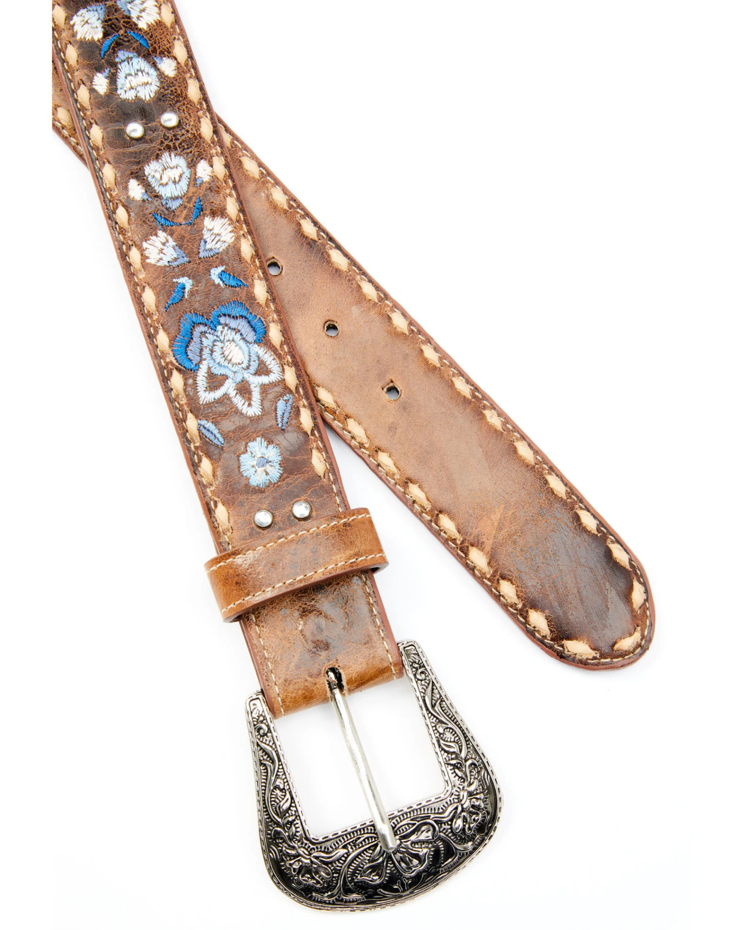 Shyanne Women's Shades Of Blue Floral Embroidery Belt 2 Shyanne Women's Shades Of Blue Floral Embroidery Belt - Image 2