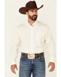 Cinch Men's Modern Fit Solid Cream Long Sleeve Button Down Western Shirt 