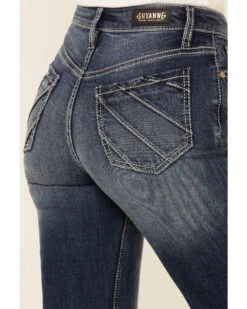 Shyanne Women's Dark High Rise Flare Distressed Knee Flare Stretch Denim Jeans -Velora Studio Shop 2000346343 401 P3