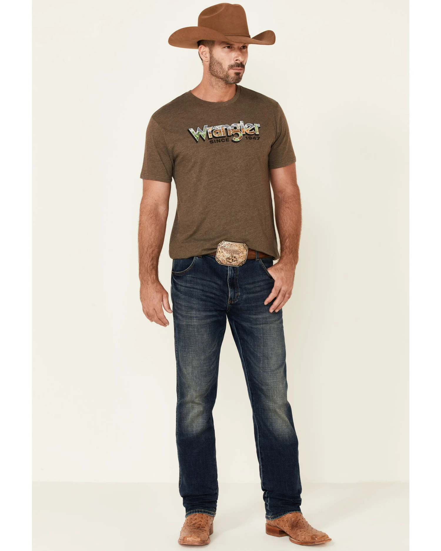 Wrangler Men's Heather Brown Desert Logo Short Sleeve T-Shirt 2 Wrangler Men's Heather Brown Desert Logo Short Sleeve T-Shirt - Image 2