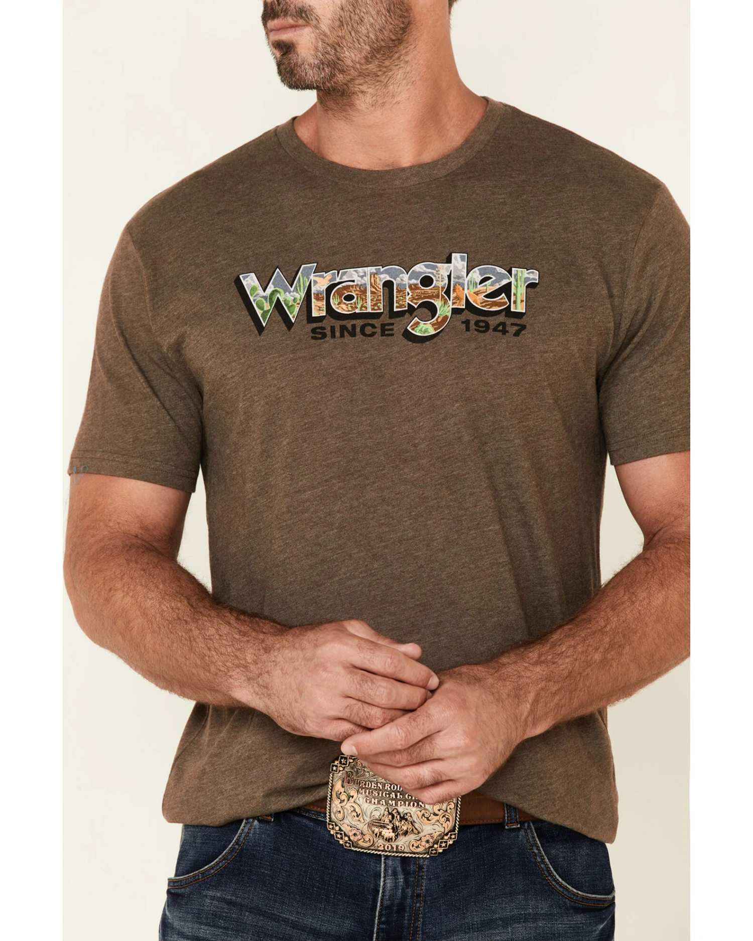 Wrangler Men's Heather Brown Desert Logo Short Sleeve T-Shirt 3 Wrangler Men's Heather Brown Desert Logo Short Sleeve T-Shirt - Image 3