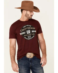Cinch Men's Burgundy Vintage Circle Logo Graphic Short Sleeve T-Shirt