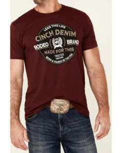 Cinch Men's Burgundy Vintage Circle Logo Graphic Short Sleeve T-Shirt  -Velora Studio Shop 2000349062 640 P3