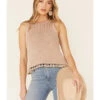 Very J Women's Tassel Trim Knit Sweater Tank Top
