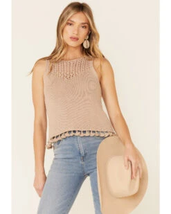 Very J Women's Tassel Trim Knit Sweater Tank Top