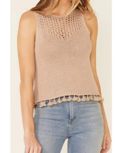 Very J Women's Tassel Trim Knit Sweater Tank Top -Velora Studio Shop 2000349819 251 P3