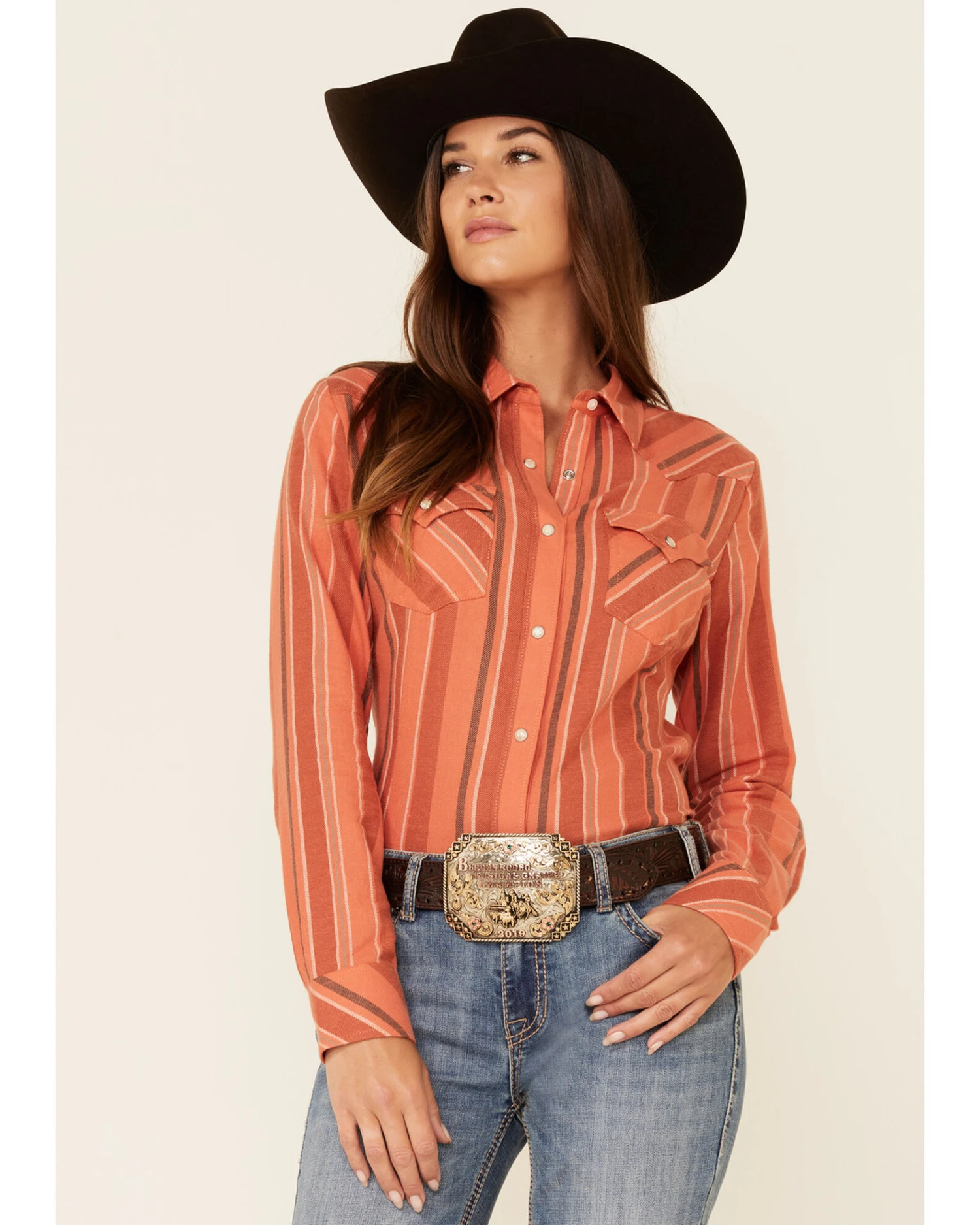 Wrangler Women's Clay Stripe Long Sleeve Snap Western Core Shirt 