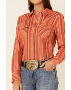 Wrangler Women's Clay Stripe Long Sleeve Snap Western Core Shirt  -Velora Studio Shop 2000350337 641 P3