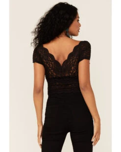 Shyanne Women's Black Lace Knit Flutter Sleeve Crop Top  -Velora Studio Shop 2000350853 001 P4