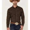 Moonshine Spirit Men's Mahogany Plaid Long Sleeve Snap Western Shirt 