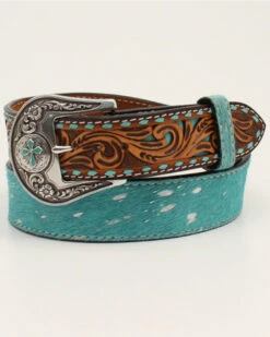 Angel Ranch Women's Tooled Tabs Hair-On Western Belt