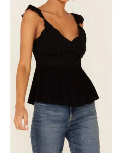 Shyanne Women's Black Embroidered Flutter Sleeve Tank Top  -Velora Studio Shop 2000352362 001 P3