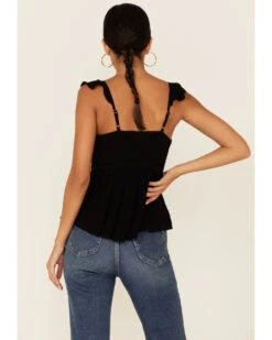 Shyanne Women's Black Embroidered Flutter Sleeve Tank Top  -Velora Studio Shop 2000352362 001 P4