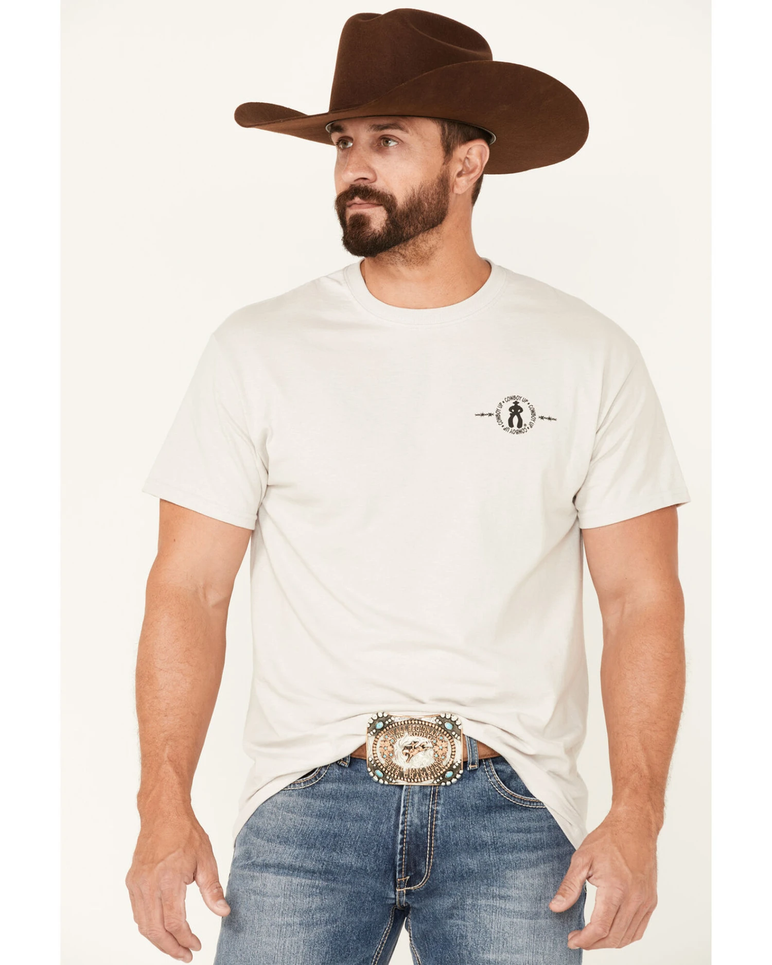 Cowboy Up Men's Longhorn Barb Wire Skull Graphic Short Sleeve T-Shirt 1 Cowboy Up Men's Longhorn Barb Wire Skull Graphic Short Sleeve T-Shirt