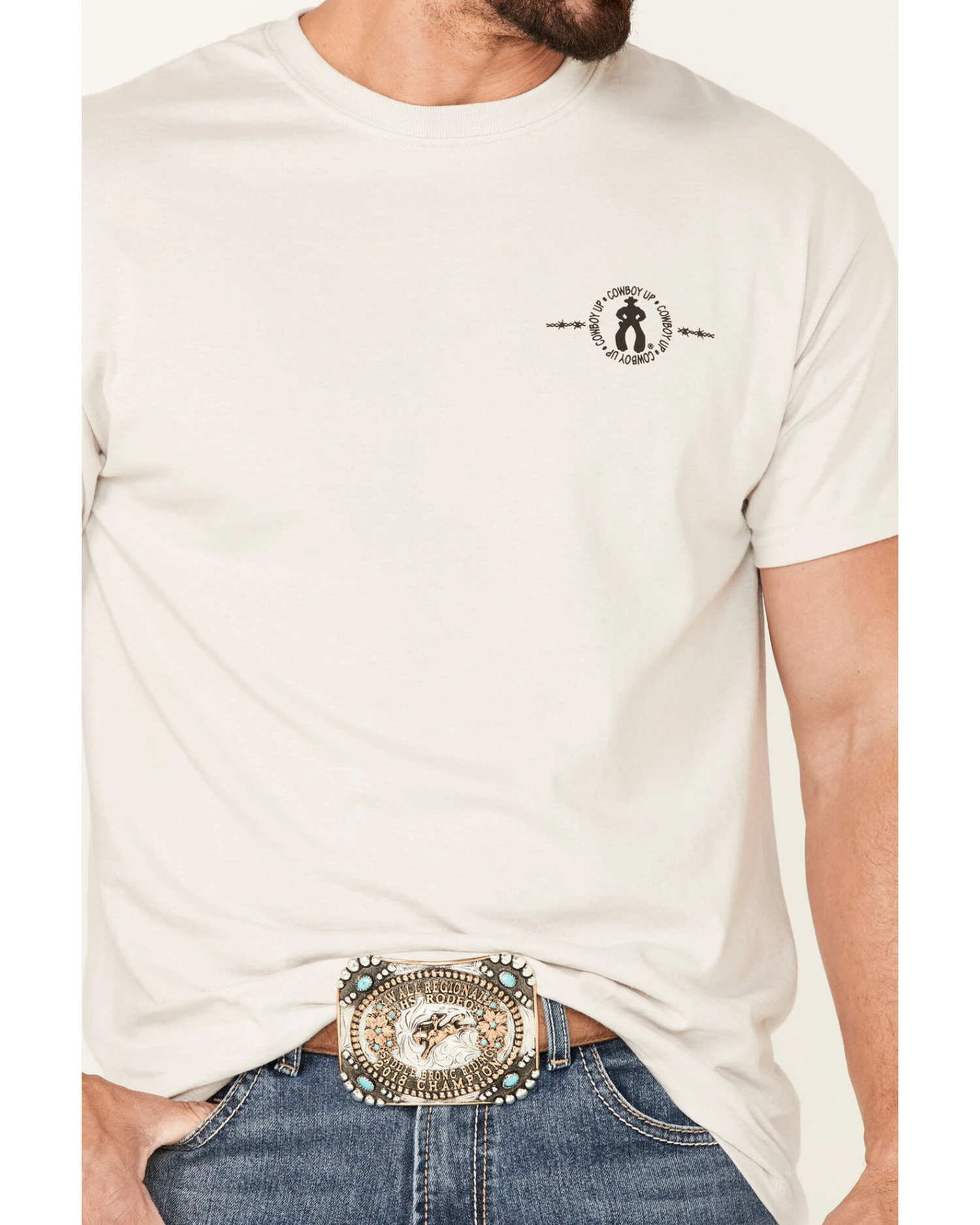 Cowboy Up Men's Longhorn Barb Wire Skull Graphic Short Sleeve T-Shirt 2 Cowboy Up Men's Longhorn Barb Wire Skull Graphic Short Sleeve T-Shirt - Image 2