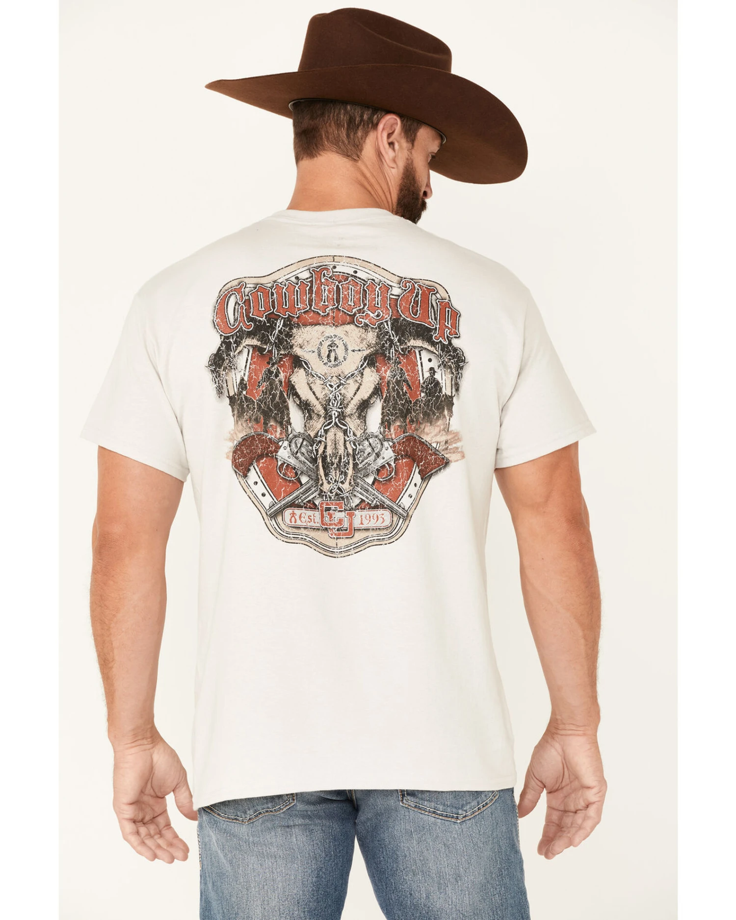 Cowboy Up Men's Longhorn Barb Wire Skull Graphic Short Sleeve T-Shirt 4 Cowboy Up Men's Longhorn Barb Wire Skull Graphic Short Sleeve T-Shirt - Image 4