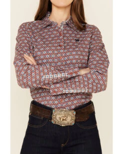 Cinch Women's Geo Print Long Sleeve Button Down Western Core Shirt  -Velora Studio Shop 2000355898 220 P3