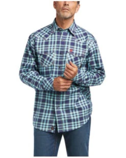 Ariat Men's FR Pontchartrain Retro Plaid Print Long Sleeve Snap Work Shirt 