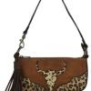 Catchfly Women's Convertible Steer Head Cheetah Print Handbag