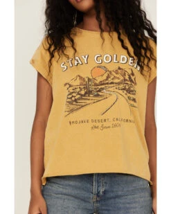 Cleo + Wolf Women's Stay Golden Rolled Sleeve Graphic Tee -Velora Studio Shop 2000359337 710 P3