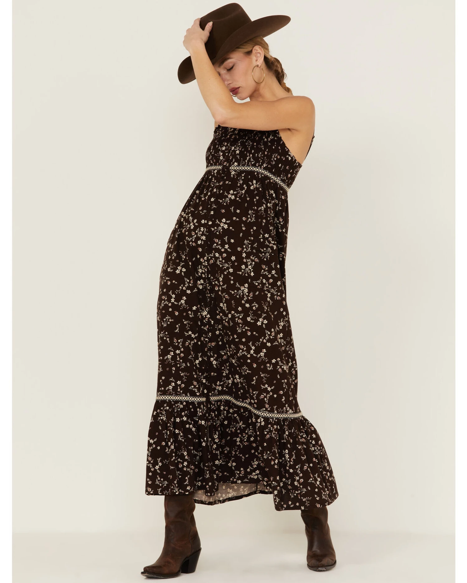 Cleo + Wolf Women's Dark Brown Floral Duster Dress 2 Cleo + Wolf Women's Dark Brown Floral Duster Dress - Image 2