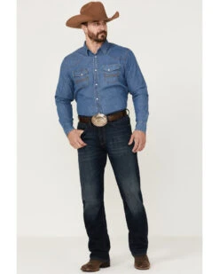 Blue Ranchwear Men's Long Sleeve Pearl Snap Heavy Western Denim Shirt -Velora Studio Shop 2000359400 450 P3