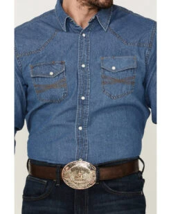 Blue Ranchwear Men's Long Sleeve Pearl Snap Heavy Western Denim Shirt -Velora Studio Shop 2000359400 450 P4