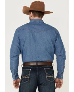 Blue Ranchwear Men's Long Sleeve Pearl Snap Heavy Western Denim Shirt -Velora Studio Shop 2000359400 450 P5