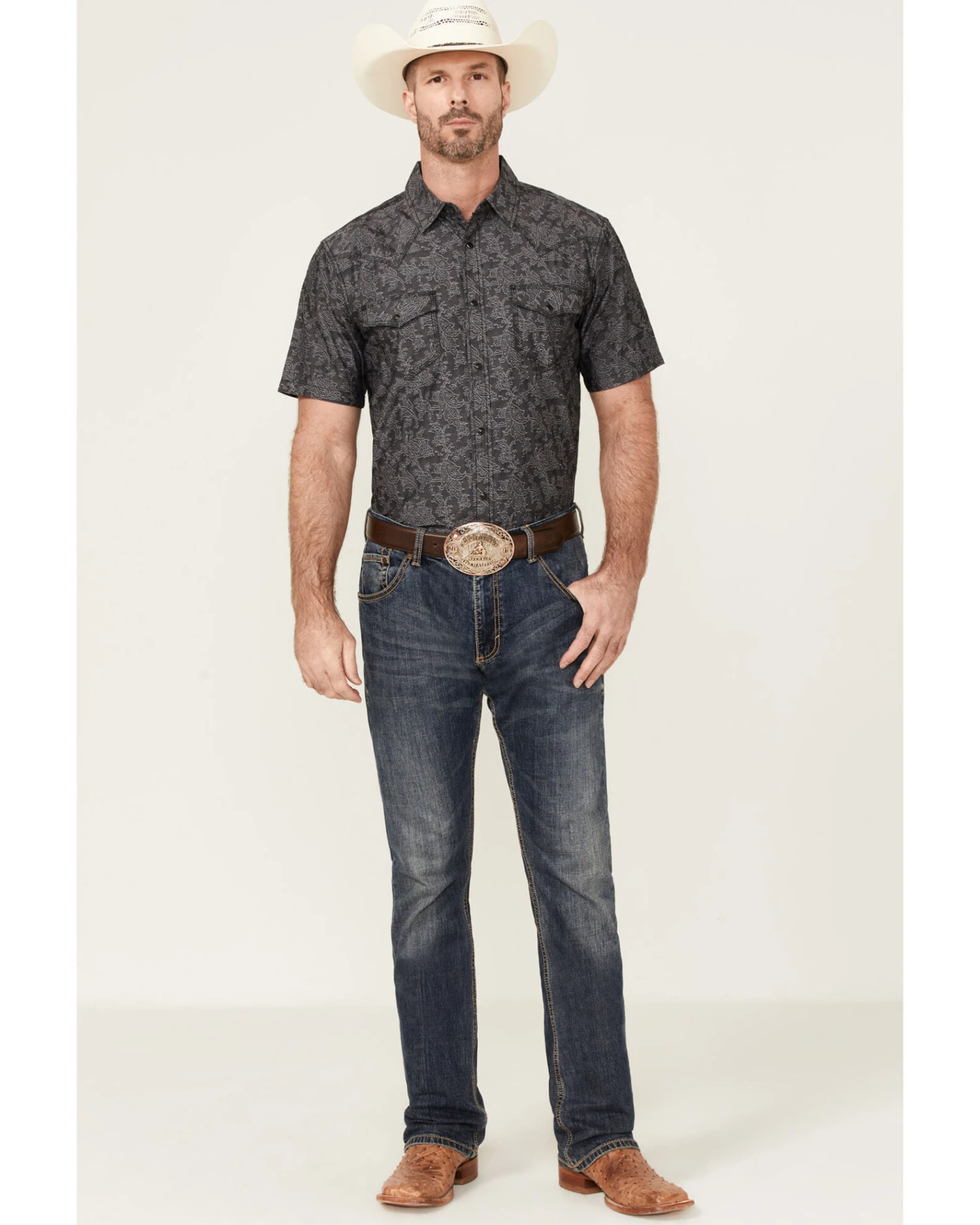 Moonshine Spirit Men's Pub Crawl Paisley Print Short Sleeve Snap Western Shirt 2 Moonshine Spirit Men's Pub Crawl Paisley Print Short Sleeve Snap Western Shirt - Image 2