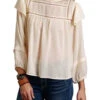 Stetson Women's Cream Herringbone Pleated Long Sleeve Blouse Top 