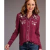 Stetson Women's Rayon Crepe Embroidered Long Sleeve Snap Western Shirt 