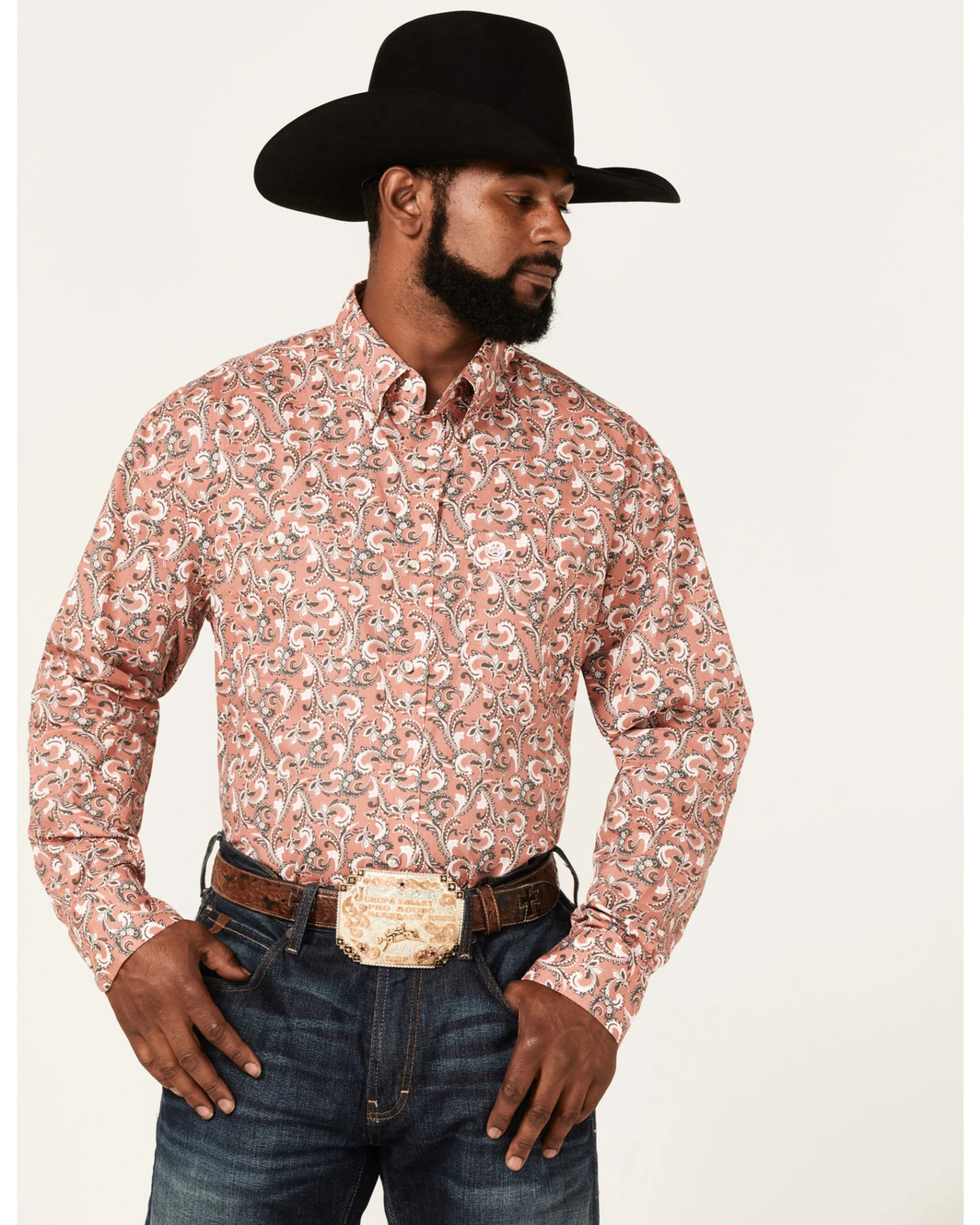 George Strait By Wrangler Men's Paisley Print Long Sleeve Button Down Western Shirt 1 George Strait By Wrangler Men's Paisley Print Long Sleeve Button Down Western Shirt