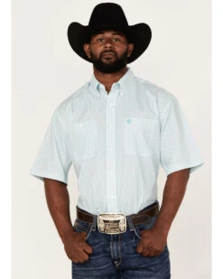 George Strait By Wrangler Men's Geo Print Short Sleeve Button Down Western Shirt 
